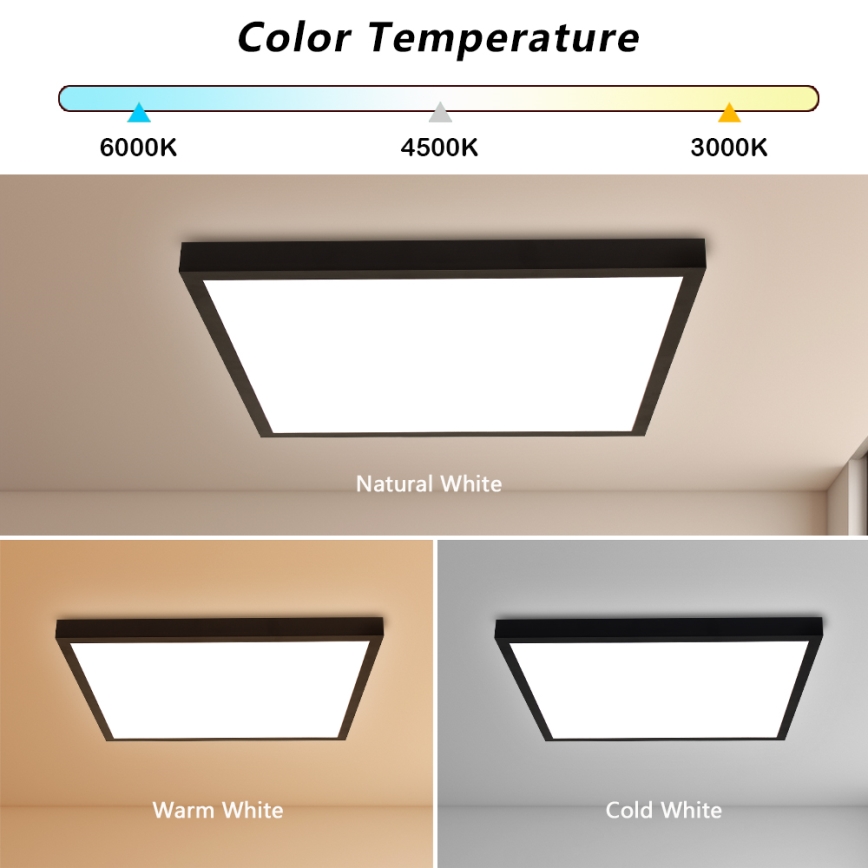 Brilagi - LED Aptumšojama vannas istabas griestu lampa FRAME SMART LED/50W/230V 60x60 cm 3000-6000K IP44 melna + tālvadības pults