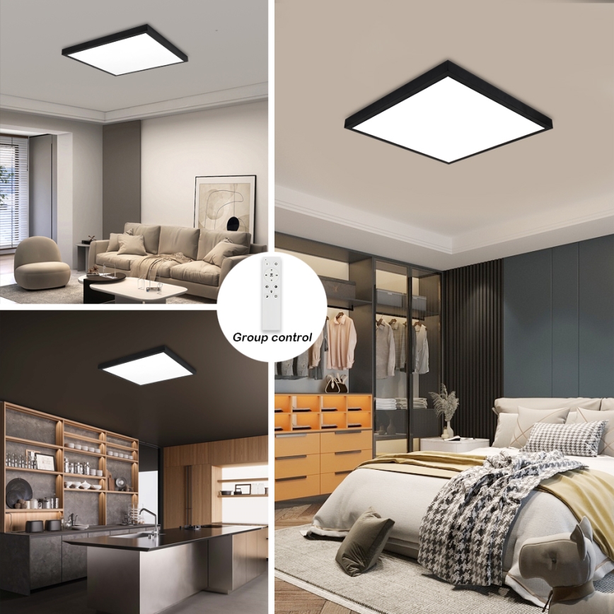 Brilagi - LED Aptumšojama vannas istabas griestu lampa FRAME SMART LED/50W/230V 60x60 cm 3000-6000K IP44 melna + tālvadības pults
