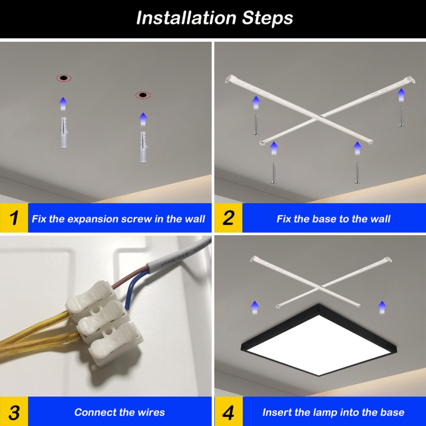 Brilagi - LED Aptumšojama vannas istabas griestu lampa FRAME SMART LED/50W/230V 60x60 cm 3000-6000K IP44 melna + tālvadības pults