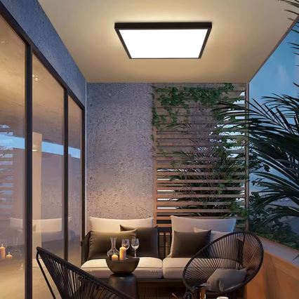 Brilagi - LED Aptumšojama vannas istabas griestu lampa FRAME SMART LED/50W/230V 60x60 cm 3000-6000K IP44 melna + tālvadības pults