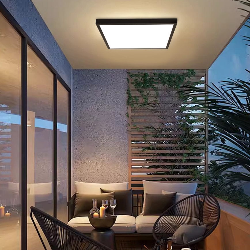 Brilagi - LED Aptumšojama vannas istabas griestu lampa FRAME SMART LED/50W/230V 60x60 cm 3000-6000K IP44 melna + tālvadības pults