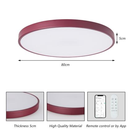 Brilagi - LED regulējams gaismeklis POOL SMART LED/100W/230V Ø 80 cm 3000-6000K Wi-Fi Tuya + tālvadības pults, burgundijas krāsa