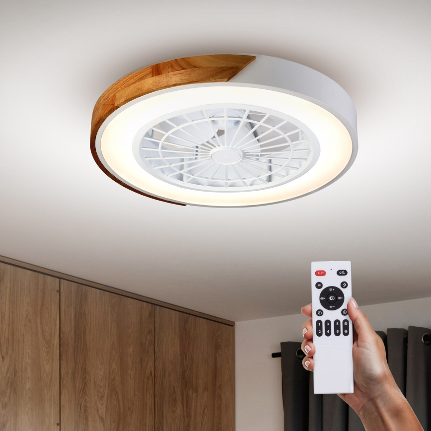 Brilagi - LED regulējama griestu lampa ar ventilatoru LED/30W/230V 3000-6500K Ø 50 cm balts/ozols + ar tālvadības pulti