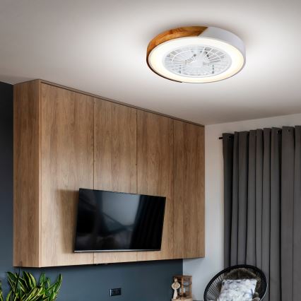 Brilagi - LED regulējama griestu lampa ar ventilatoru LED/30W/230V 3000-6500K Ø 50 cm balts/ozols + ar tālvadības pulti