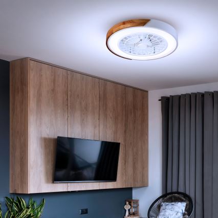 Brilagi - LED regulējama griestu lampa ar ventilatoru LED/30W/230V 3000-6500K Ø 50 cm balts/ozols + ar tālvadības pulti