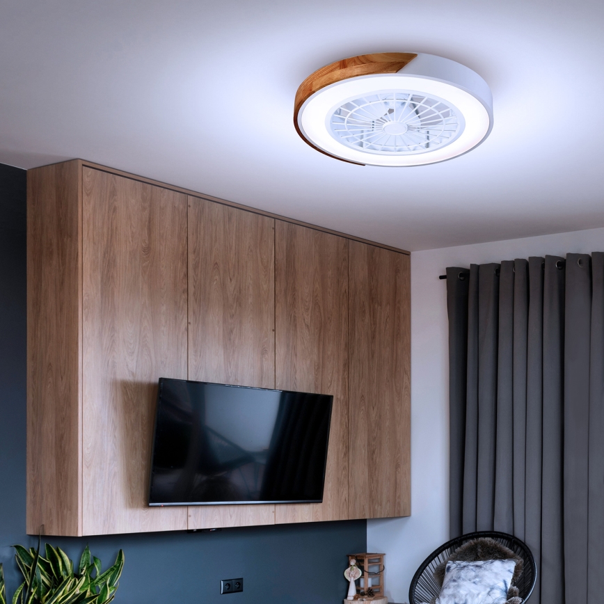 Brilagi - LED regulējama griestu lampa ar ventilatoru LED/30W/230V 3000-6500K Ø 50 cm balts/ozols + ar tālvadības pulti