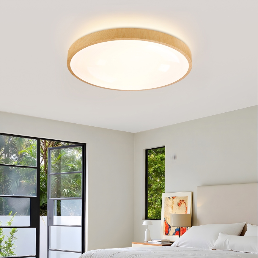 Brilagi - Dimējams LED griestu gaismeklis GLASS POOL DOUBLE LED/60W/230V 3000-6000K 50 cm koka apdare + tālvadības pults