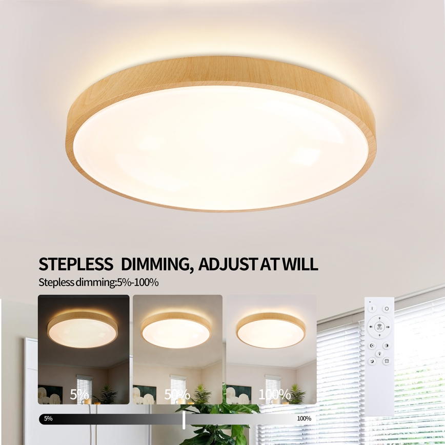 Brilagi - Dimējams LED griestu gaismeklis GLASS POOL DOUBLE LED/60W/230V 3000-6000K 50 cm koka apdare + tālvadības pults