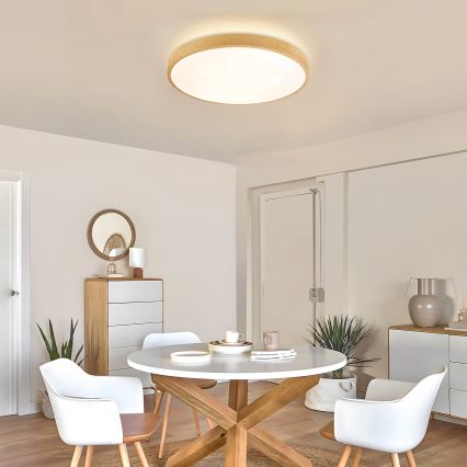 Brilagi - Dimējams LED griestu gaismeklis GLASS POOL DOUBLE LED/60W/230V 3000-6000K 50 cm koka apdare + tālvadības pults