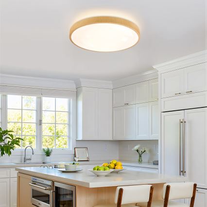 Brilagi - Dimējams LED griestu gaismeklis GLASS POOL DOUBLE LED/60W/230V 3000-6000K 50 cm koka apdare + tālvadības pults