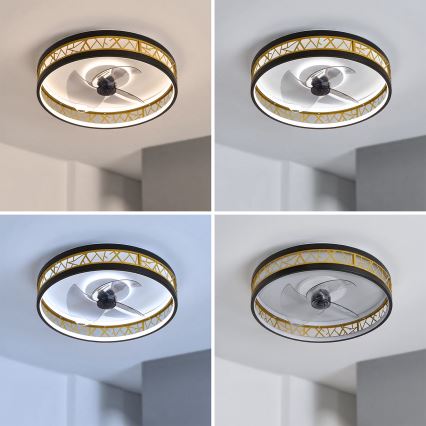 Brilagi - LED dimmējams griestu ventilators LED/34W/230V 50 cm melns/zelts + tālvadības pults