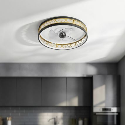 Brilagi - LED dimmējams griestu ventilators LED/34W/230V 50 cm melns/zelts + tālvadības pults