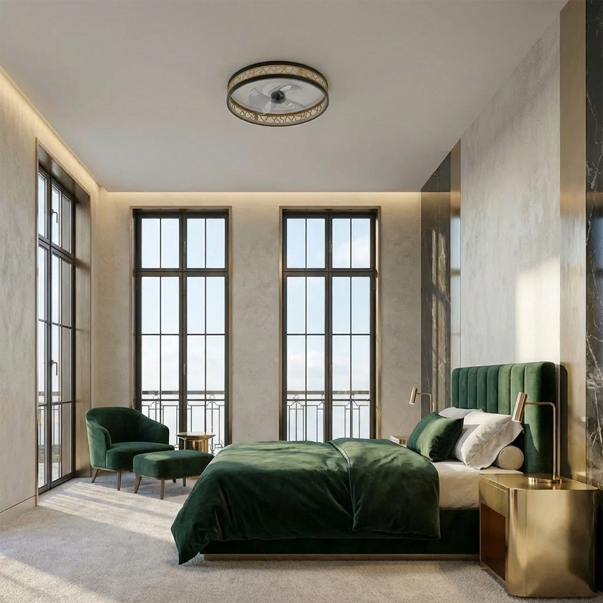 Brilagi - LED dimmējams griestu ventilators LED/34W/230V 50 cm melns/zelts + tālvadības pults