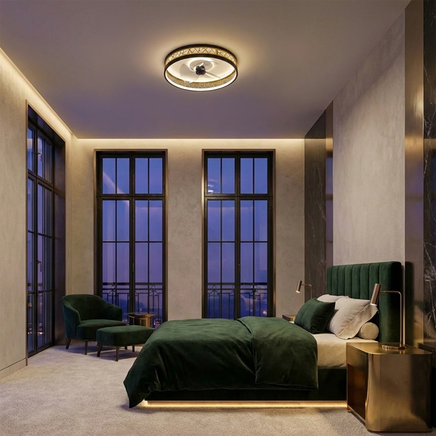 Brilagi - LED dimmējams griestu ventilators LED/34W/230V 50 cm melns/zelts + tālvadības pults