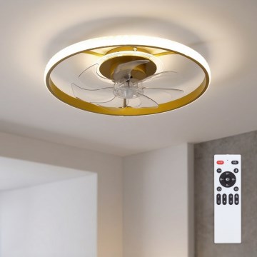 Brilagi - LED aptumšojams griestu ventilators LED/66W/230V 55 cm balts/zelts + tālvadības pults