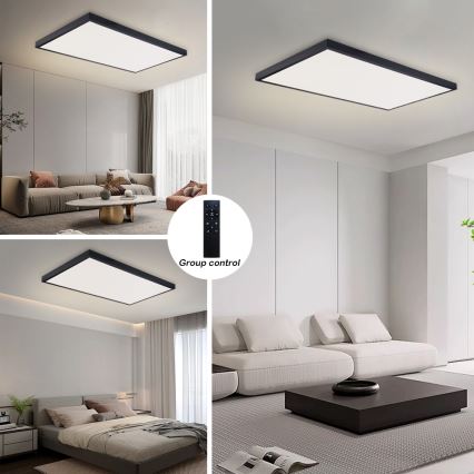 Brilagi - Regulējama LED vannas istabas griestu lampa FRAME SMART LED/96W/230V 120x60 cm 3000-6000K IP44 melna + tālvadības pults