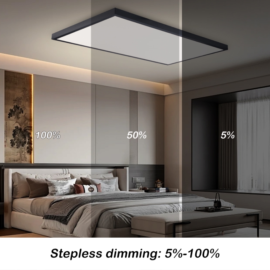 Brilagi - Regulējama LED vannas istabas griestu lampa FRAME SMART LED/96W/230V 120x60 cm 3000-6000K IP44 melna + tālvadības pults