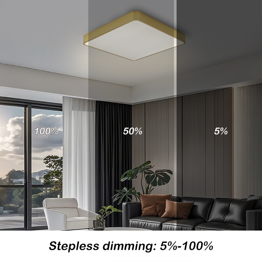 BRILAGI - LED aptumšojams griestu lukturis POOL SQUARE LED/48W/230V 3000-6000K 50x50 cm zelta krāsā + ar tālvadības pulti