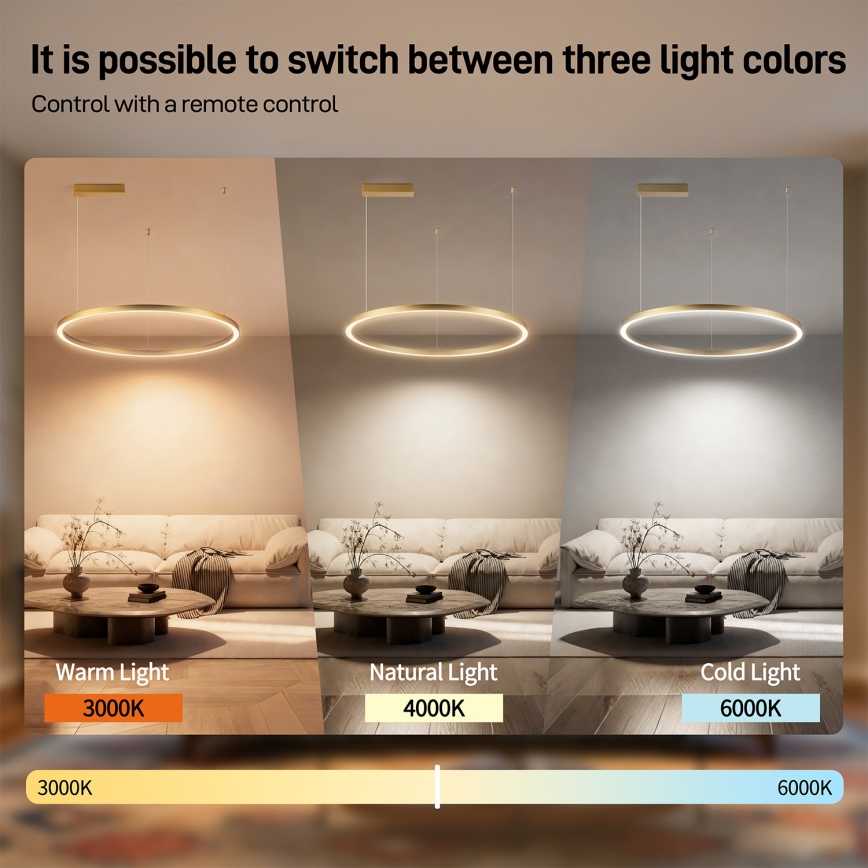 Brilagi - PORTOFINO LED lustra ar regulējamu spilgtumu uz troses LED/60W/230V 3000-6000K Ø 80 cm zelta + tālvadības pults