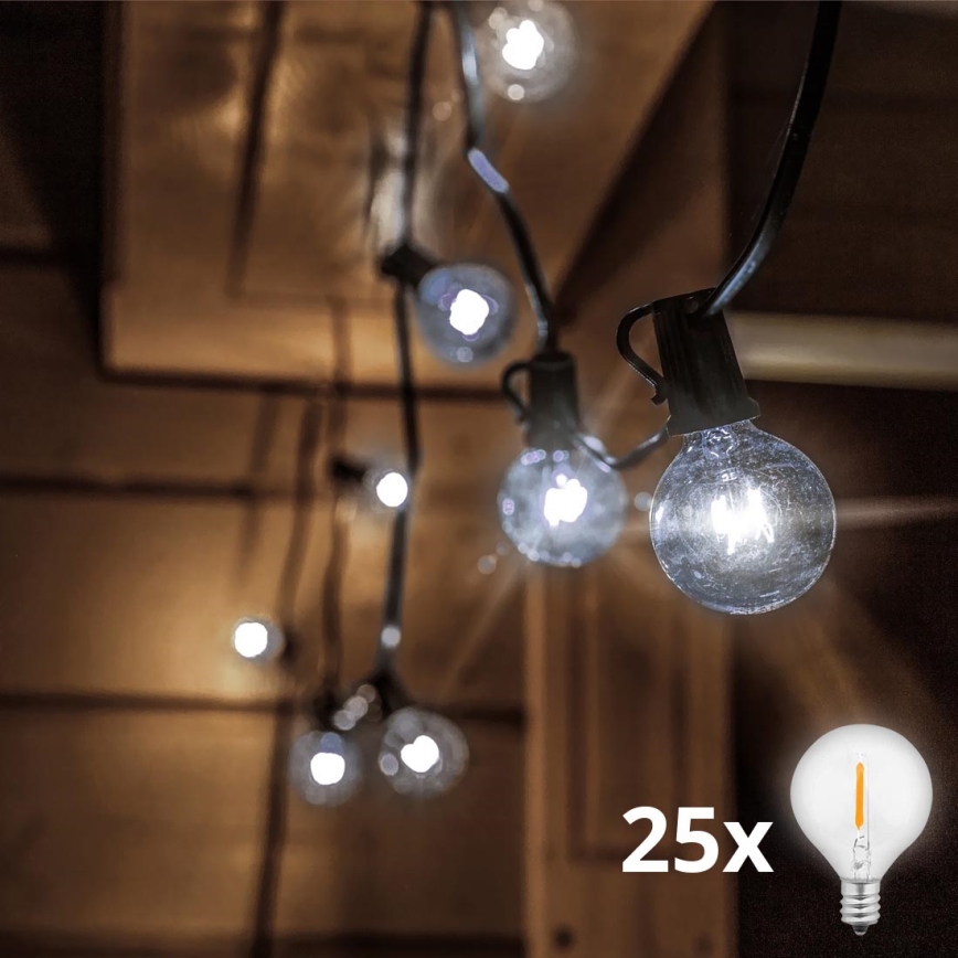 Brilagi - LED Āra dekoratīva virtene GARLAND 25xE12 20m IP44 vēsi balta