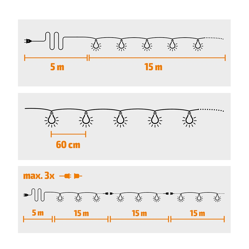 Brilagi - LED Āra dekoratīva virtene GARLAND 25xE12 20m zaļa IP44 silti balta