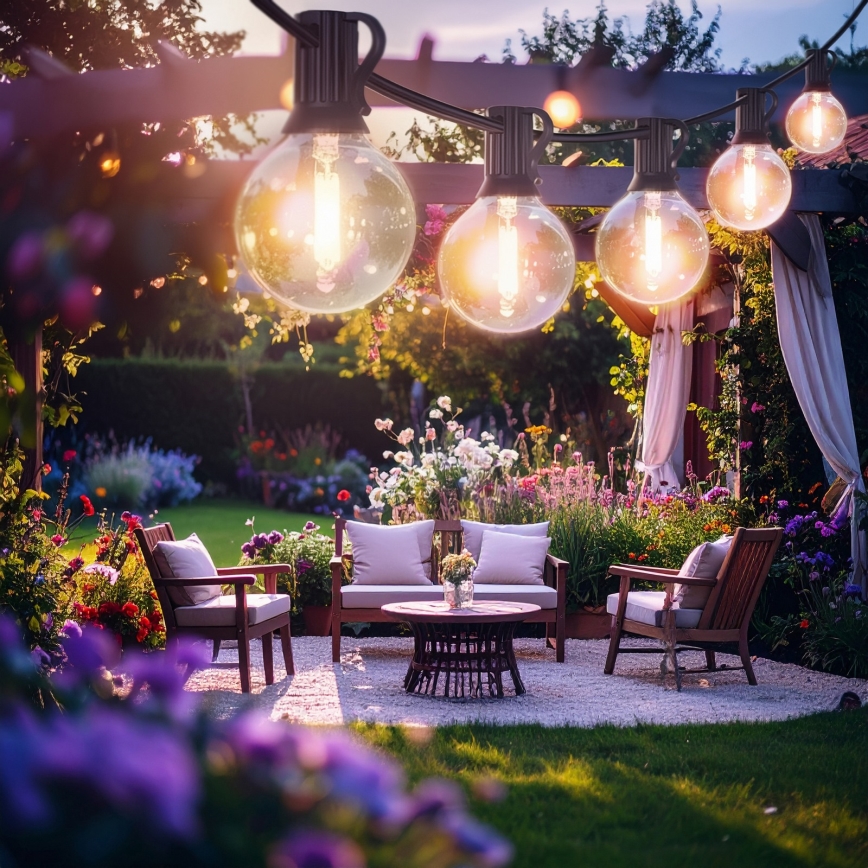 Brilagi - LED āra dekoratīvā virtene GIRLANDA 10xE12/0,6W/230V 8m melna IP44 siltā balta