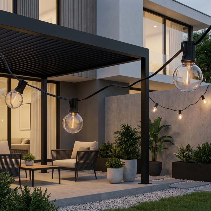 Brilagi - LED āra dekoratīva virtene GIRLANDA 25xE12/0,6W/230V 20m melna IP44 silti balta + tālvadības pults