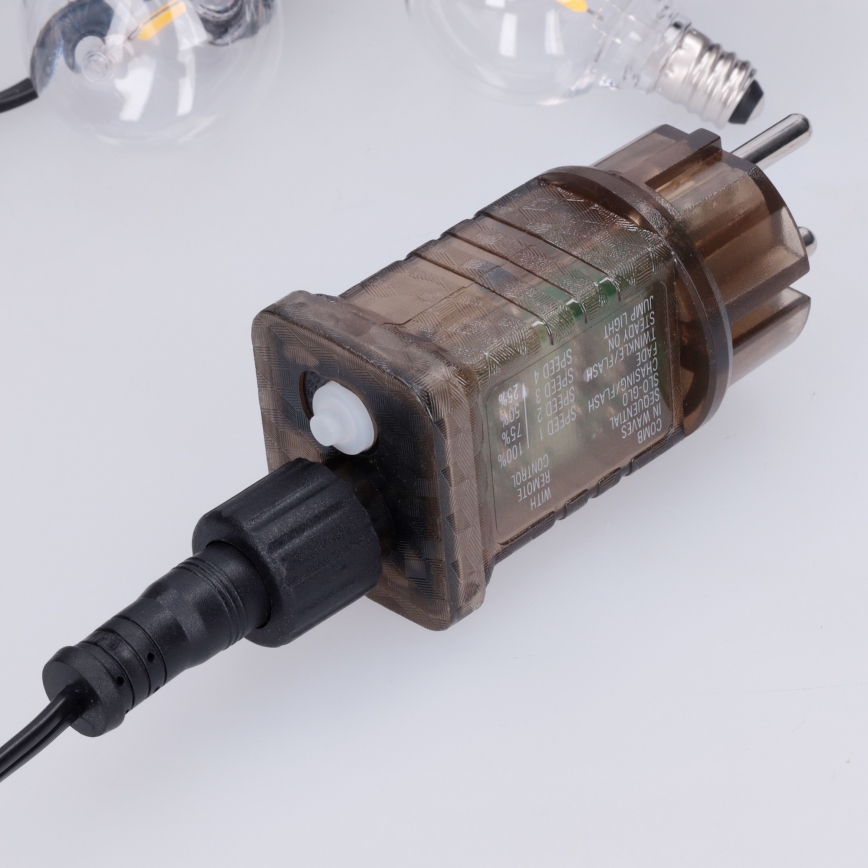 Brilagi - LED āra dekoratīva virtene GIRLANDA 25xE12/0,6W/230V 20m melna IP44 silti balta + tālvadības pults