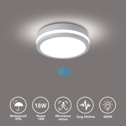 Brilagi - LED āra griestu gaismeklis ar sensoru BENE LED/18W/230V Ø 21,5 cm balts IP54