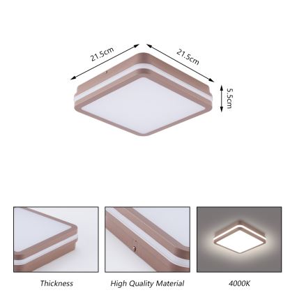 Brilagi - LED āra griestu gaismeklis ar sensoru BENE LED/18W/230V 21,5x21,5 cm brūns IP54