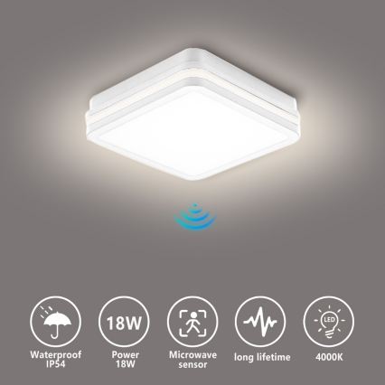 Brilagi - LED āra gaismeklis ar sensoru BENE LED/18W/230V 22x22 cm balts IP54