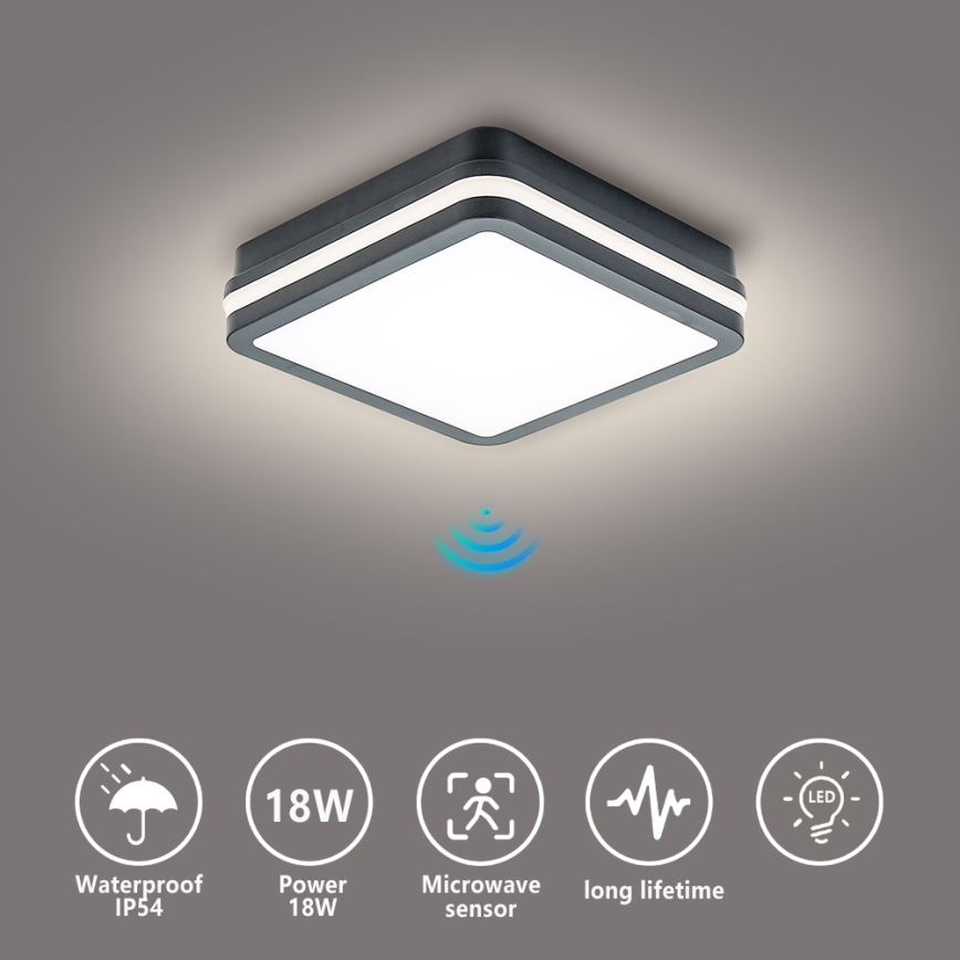 Brilagi - LED āra gaismeklis ar sensoru BENE LED/18W/230V 22x22 cm antracīts IP54