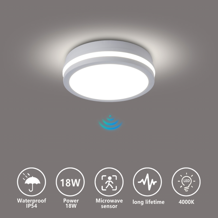 Brilagi - Āra LED griestu lampa BENE ar sensoru LED/18W/230V Ø 21,5 cm balta IP54