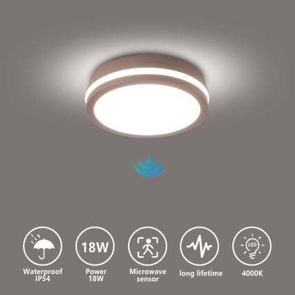 Brilagi - LED āra griestu gaismeklis ar sensoru BENE LED/18W/230V Ø 21,5 cm brūns IP54