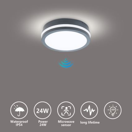 Brilagi - LED āra gaismeklis ar sensoru BENE LED/18W/230V Ø 22 cm antracīts IP54