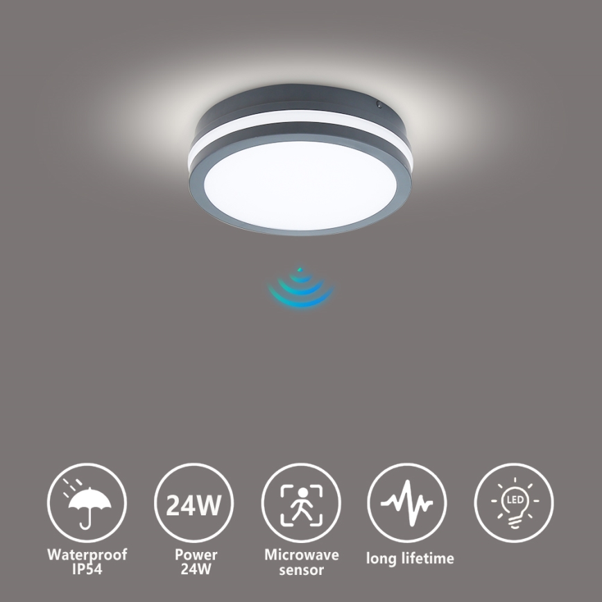 Brilagi - LED āra gaismeklis ar sensoru BENE LED/18W/230V Ø 22 cm antracīts IP54