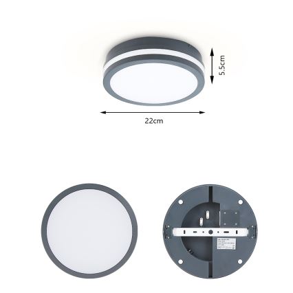 Brilagi - LED āra gaismeklis ar sensoru BENE LED/18W/230V Ø 22 cm antracīts IP54