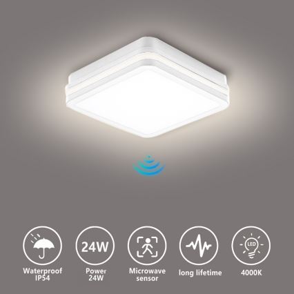 Brilagi - LED āra gaismeklis ar sensoru BENE LED/24W/230V 26x26 cm balts IP54