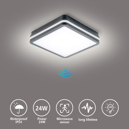 Brilagi - LED āra gaismeklis ar kustības sensoru BENE LED/24W/230V 26x26 cm antracīts IP54