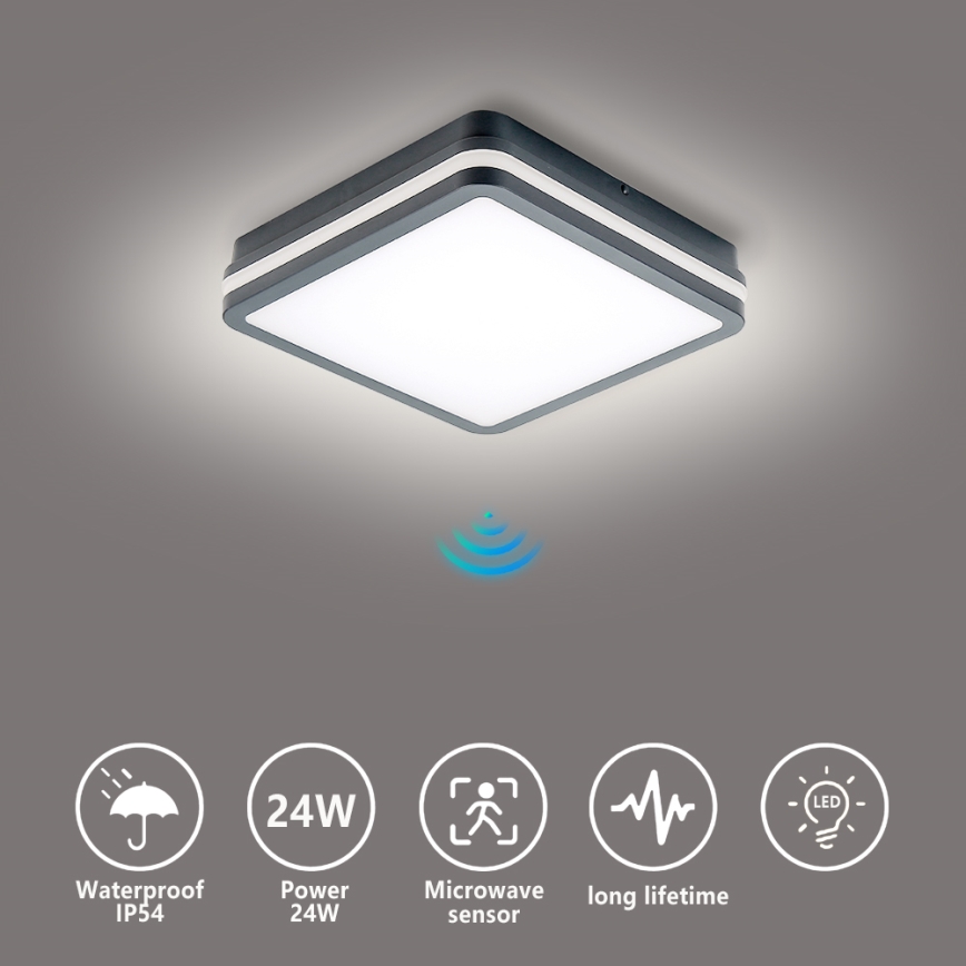 Brilagi - LED āra gaismeklis ar kustības sensoru BENE LED/24W/230V 26x26 cm antracīts IP54