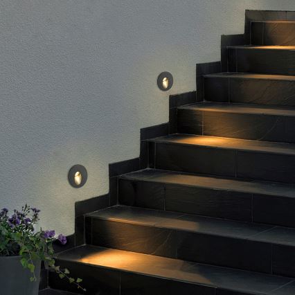 Brilagi - LED āra iebūvējamais gaismeklis STAIRDOT LED/2W/230V, melns, IP65, apaļš