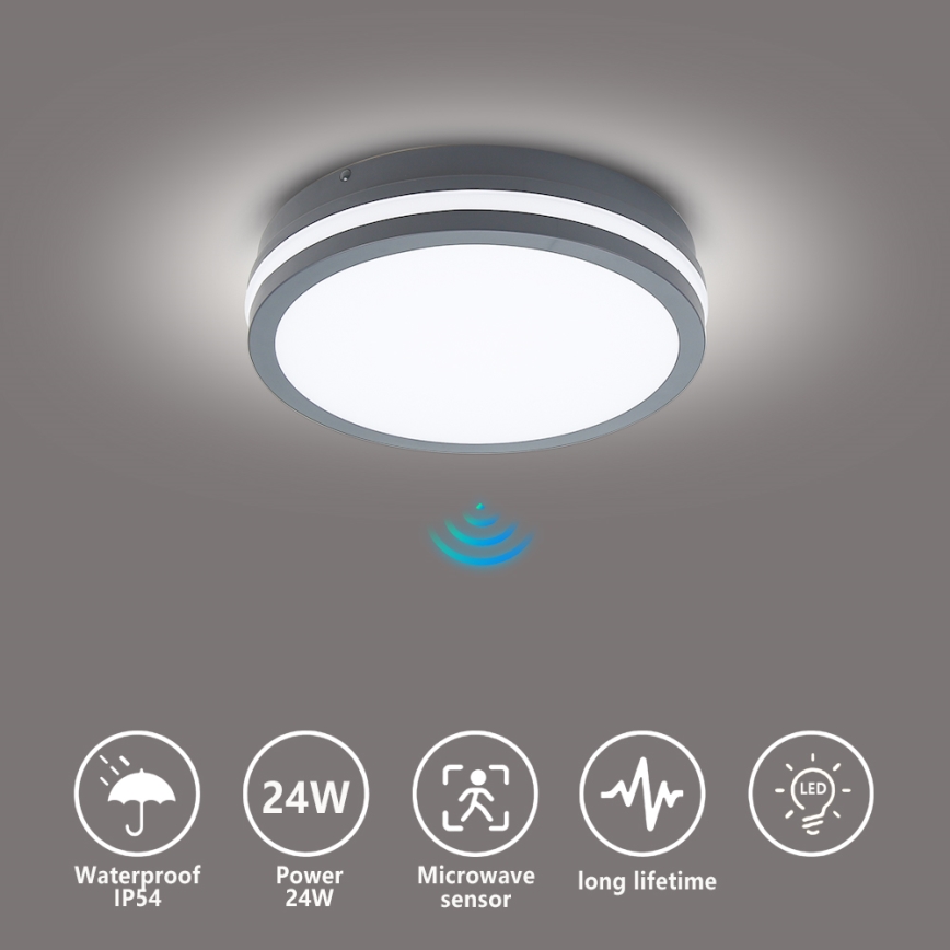 Brilagi - LED Āra lampa ar sensoru BENE LED/24W/230V d. 26 cm antracīta IP54
