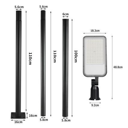 Brilagi - LED āra ielu laterna ar 3 m stabu un locītavu URBANLIGHT LED/100W/230V melna IP65