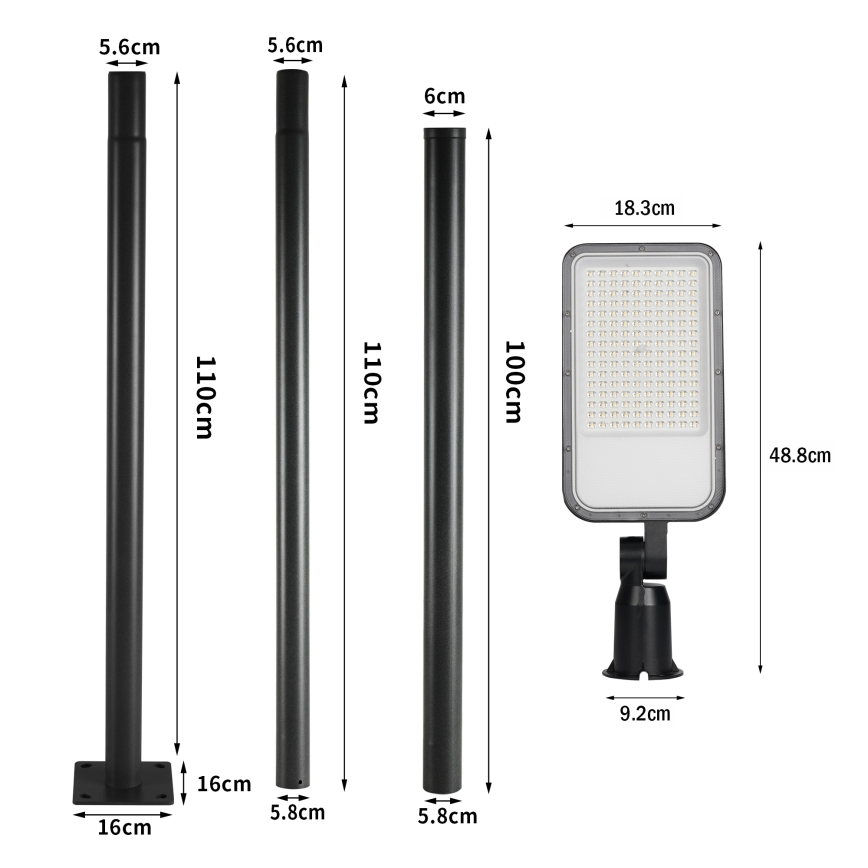 Brilagi - LED āra ielu laterna ar 3 m stabu un locītavu URBANLIGHT LED/100W/230V melna IP65