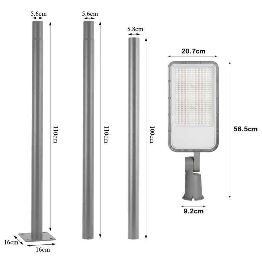 Brilagi - LED āra ielas lampa ar 3 m stabu un locītavu URBANLIGHT LED/200W/230V pelēka IP65
