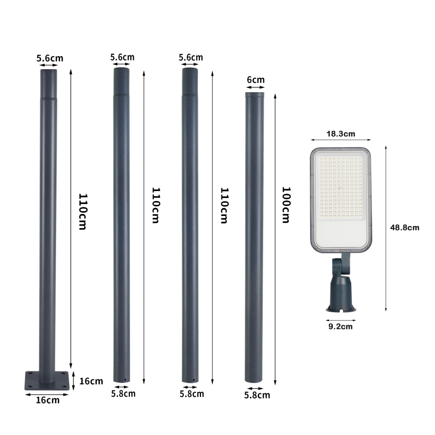 Brilagi - LED āra ielu laterna ar 4 m stabu un regulējamu locītavu URBANLIGHT LED/100W/230V antracīts IP65