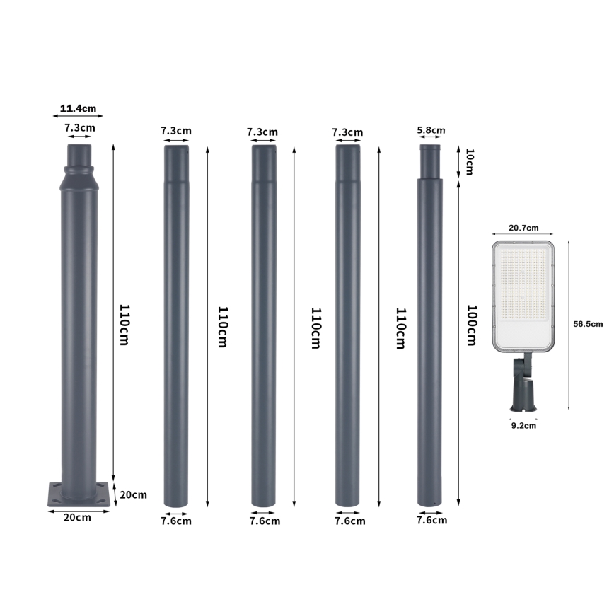 Brilagi - LED āra ielu laterna ar 5 m stabu un locītavu URBANLIGHT LED/200W/230V antracīts IP65