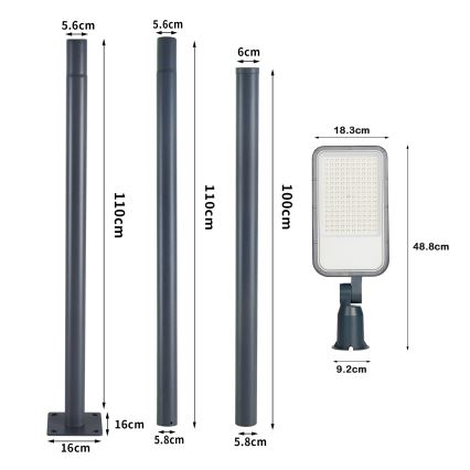 Brilagi - LED āra ielas lampa ar 3 m stabu un šarnīru URBANLIGHT LED/100W/230V antracīts IP65