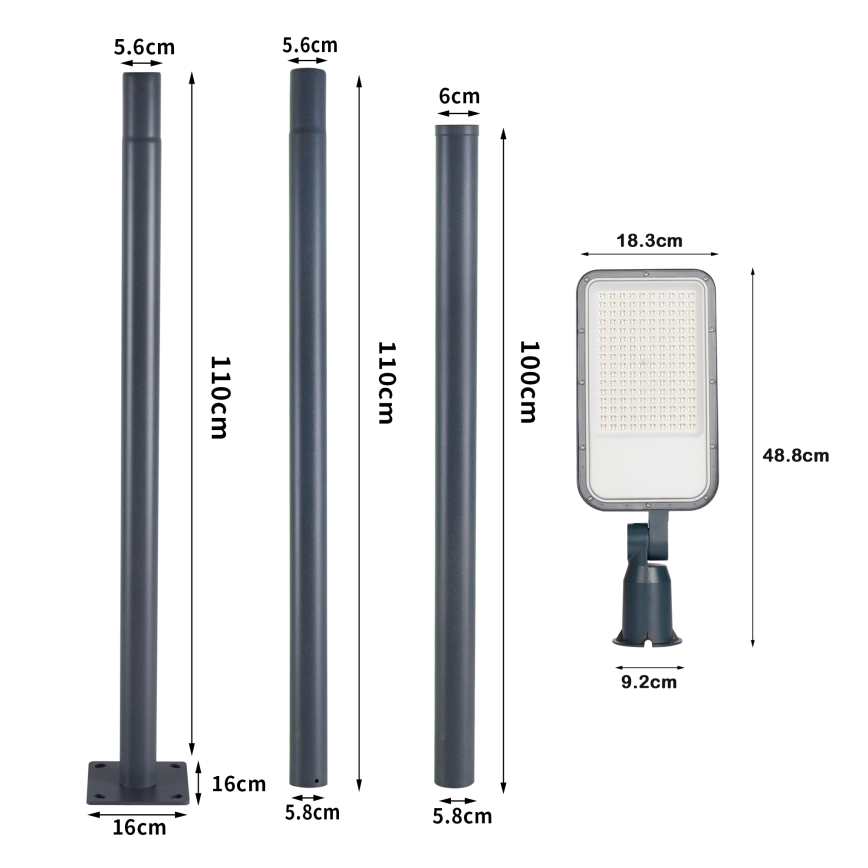 Brilagi - LED āra ielas lampa ar 3 m stabu un šarnīru URBANLIGHT LED/100W/230V antracīts IP65