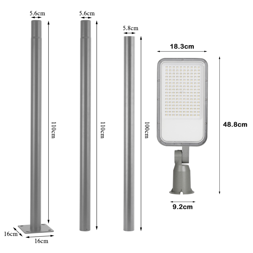 Brilagi - LED āra ielu lampa ar 3 m stabu un locītavu URBANLIGHT LED/100W/230V pelēka IP65